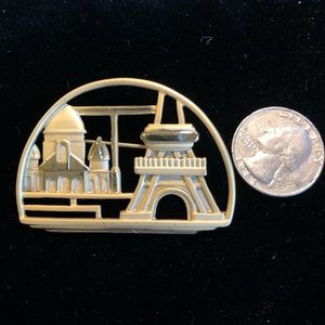 VTG Oajc Eiffel Tower/Sacré Coeur goldtone brooch
